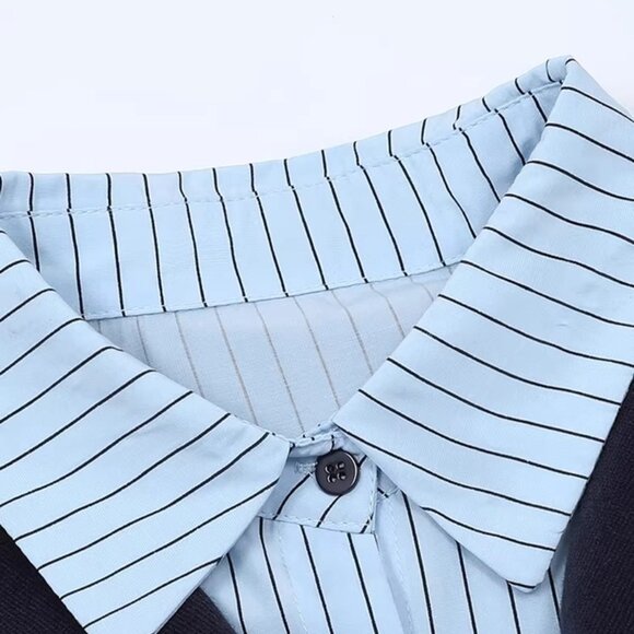 B.Sure Blue Striped Shirt Knitted Shawl - Picture 3 of 4